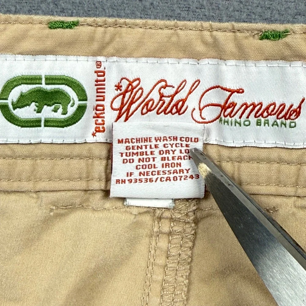 Ecko Unltd Y2K Skater Cargo Shorts Cotton Nylon Baggy Khaki 16